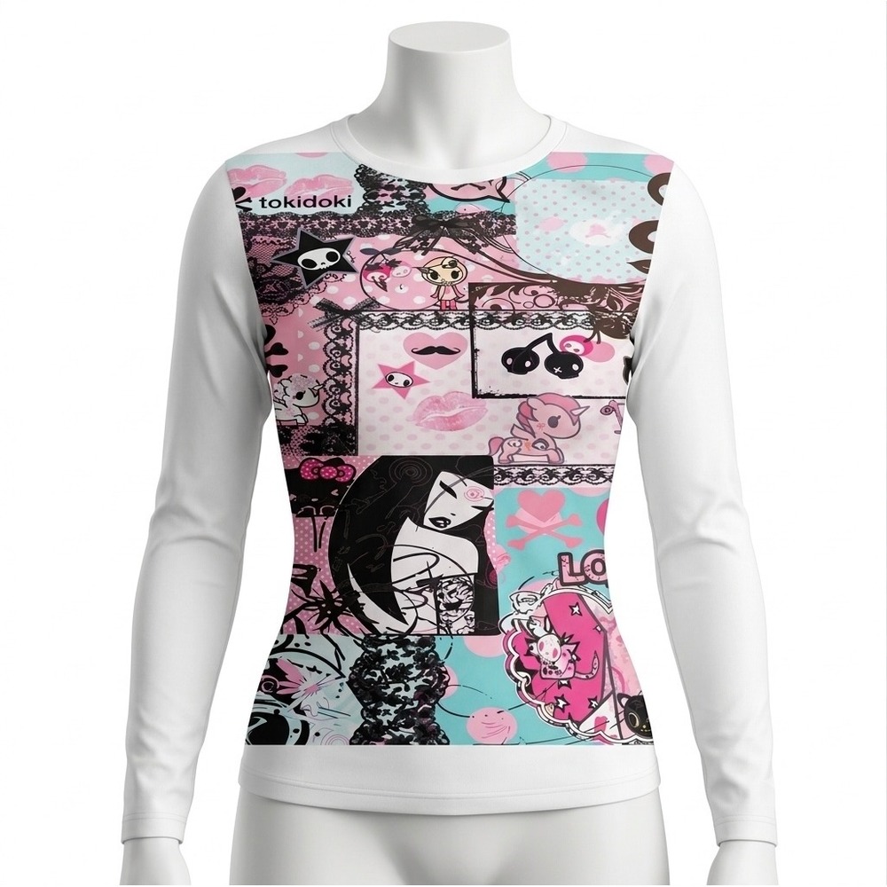 Unbranded Tokidoki Print Top Womens Small Pink Blue Excellent Long Sleeve Tee